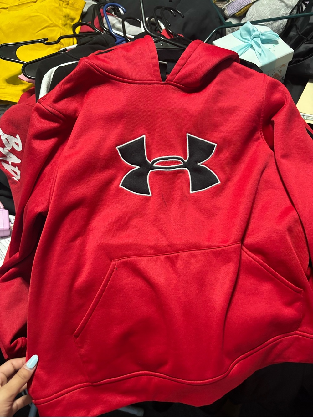 Under Armour Kids Red Hoodie with Black Logo